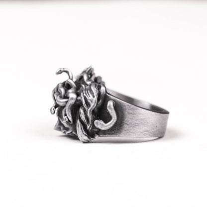 925 Silver Hydra Ring, Evil Goddess Ring, Medusa Sculpture Ring Stacking Ring Snake Ring Magic Eye Ring Reptile Ring.