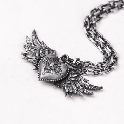 925 Silver Angel Wings Necklace Pendant, Heart Wings Pendant,Angel Wings Pendant Charms,Angel Wings Antique Silver Charms,Wing Heart charm.