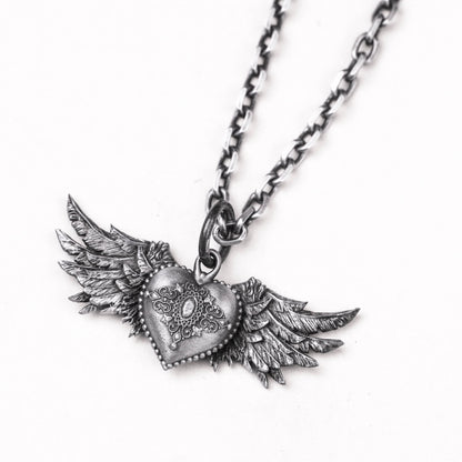 925 Silver Angel Wings Necklace Pendant, Heart Wings Pendant,Angel Wings Pendant Charms,Angel Wings Antique Silver Charms,Wing Heart charm.