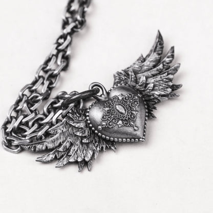 925 Silver Angel Wings Necklace Pendant, Heart Wings Pendant,Angel Wings Pendant Charms,Angel Wings Antique Silver Charms,Wing Heart charm.