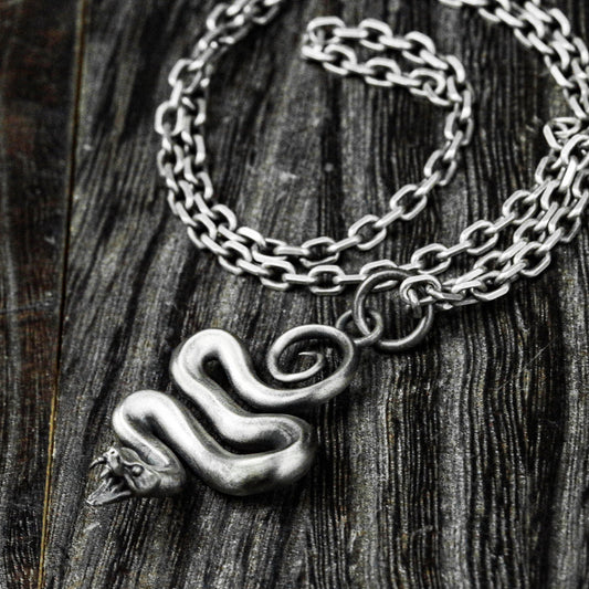 Silver Snake Necklace, Beautiful Snake Pendant, Vintage Handmade, Chain Necklace, Snake Necklace, Wildlife Pendant, Men's Accessories