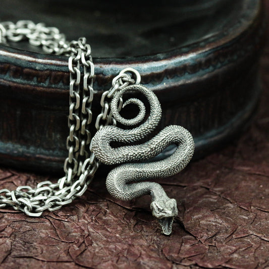 925 silver snake pendant, poisonous snake jewelry snake pendant, viper,garter snake,garden snake, coiled snake pendant