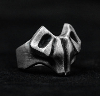Faceted Goat Head Ring - Geometric Ram Jewelry - Sterling Silver Sheep Ring - Handmade Abstract Goat Head Gift - Ram Skull.